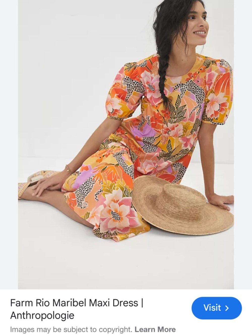 FARM Rio Maribel Orange & Pink Floral Puff-Sleeve Maxi Dress